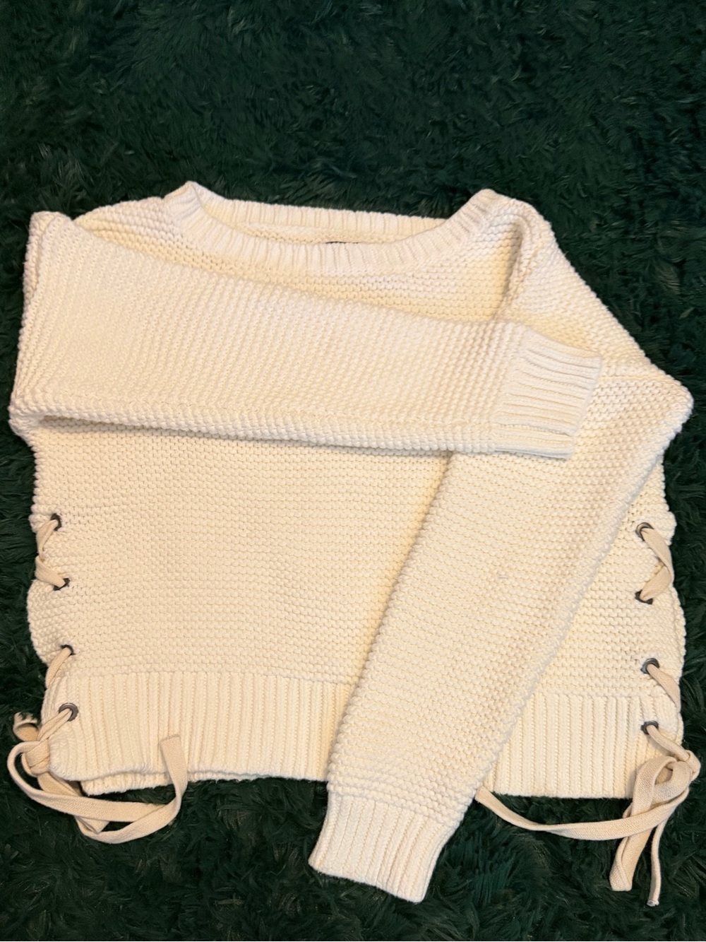 Abercrombie & Fitch Cream Lace-Up Side Crew Sweater